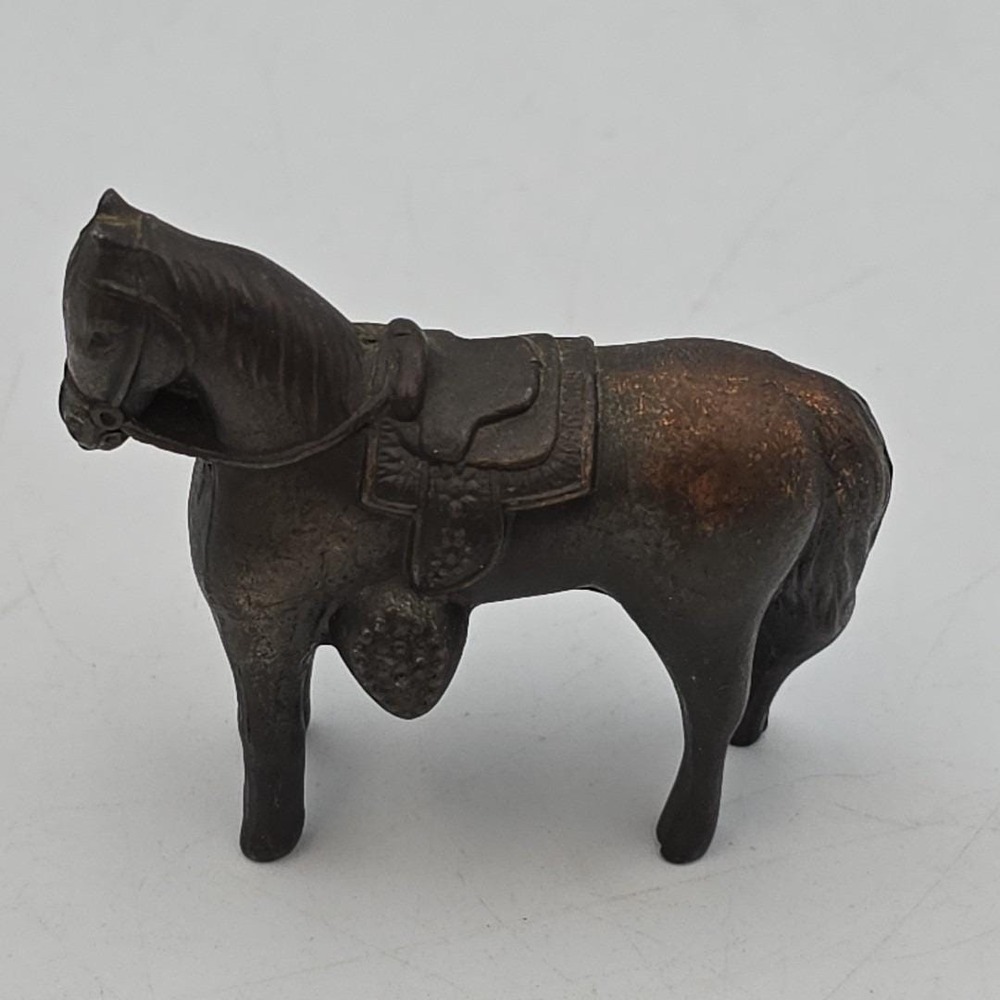 Vintage 1950s Cast Metal Saddle Horse Figurine w/Copper-colored Finish